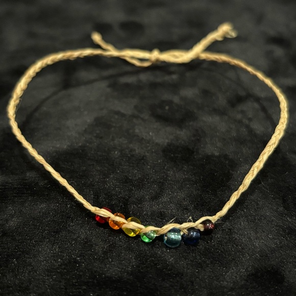 Handmade Handcrafted Beachy Braided Rope Friendship Bracelet W/ Rainbow Beads - Picture 1 of 4